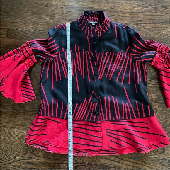 JOHN MARK RED BLACK TOP JACKET BUTTON FRONT FLARED SLEEVES VALENTINE’S DAY- Sz M - Picture 7 of 10